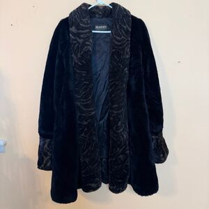 MONTEREY FASHIONS Women medium Coat Faux Fur Brown  Black 2 Tone Swing Coat USA